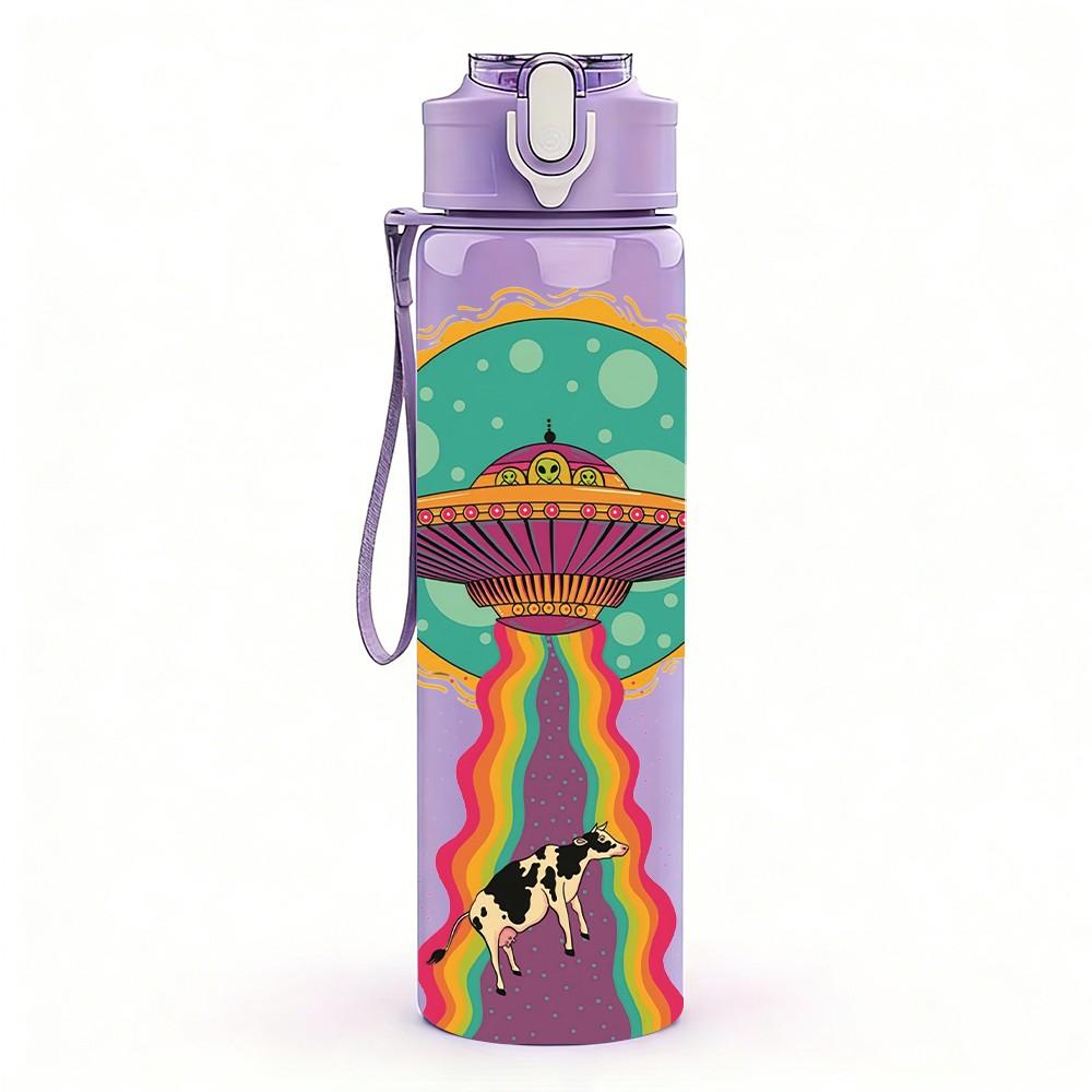 1PC Retro UFO Desert Scene 750ml Color Plastic Sports Water Bottle Leakproof Flip Straw Lid Suitable for Sports Office Home Use