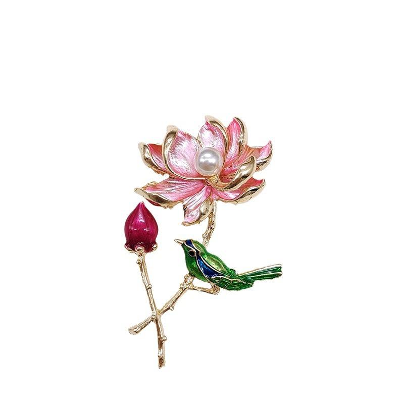 Enamel Lotus Brooch High-end Niche Flower Brooch High-end Retro Pin Accessories Clothing Batch Female