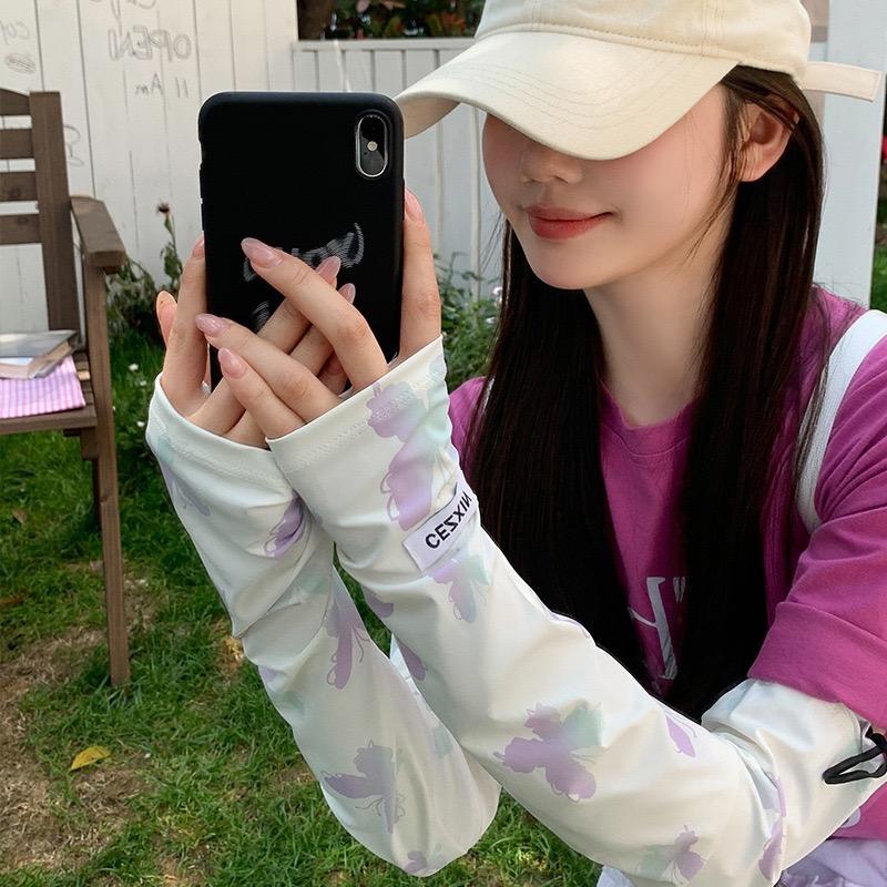 Gradient Butterfly Sunscreen Ice Silk Sleeves Women Summer Versatile Anti-light Sleeves Outdoor Breathable Ice Silk Gloves