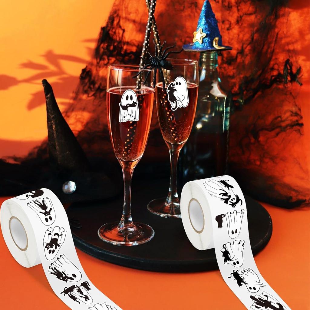500 Pezzi Rotolo Adesivi Halloween Fantasma Gatto Adesivo Fantasma Gatto Decorativo Decalcomania Artigianato Scrapbooking Chitarra Bottiglia d'Acqua Confezioni Regalo