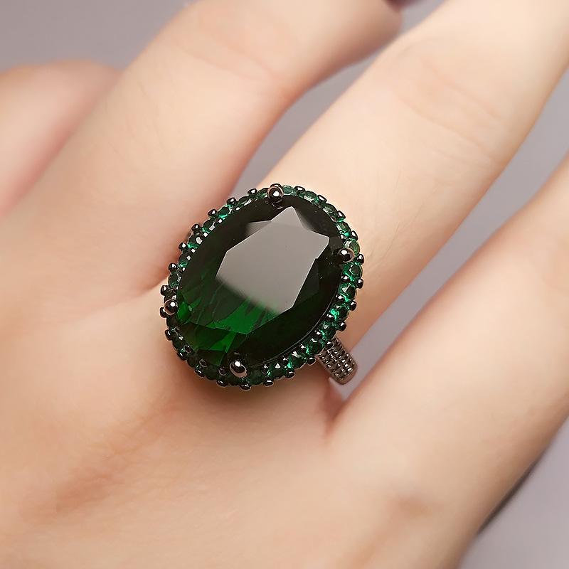 

Кольцо с темным имитационным изумрудом женское с покрытием из черного золота, принцесса Диана, красным камнем, в виде подсолнуха, с живым синим бриллиантом opening adjustable