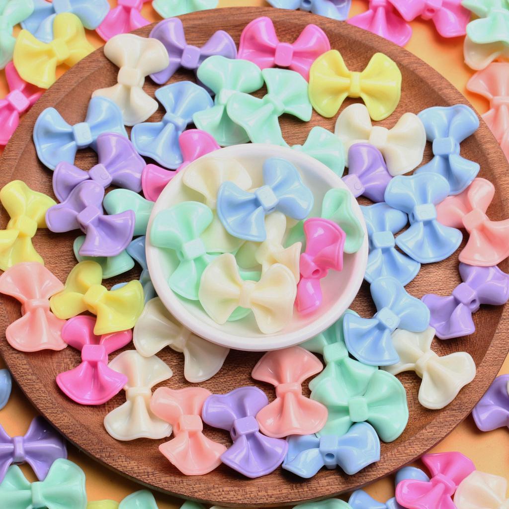500g About 260pcs Cream Bow Beads Candy Color Perforated Pendant Acrylic 23.2*31mm