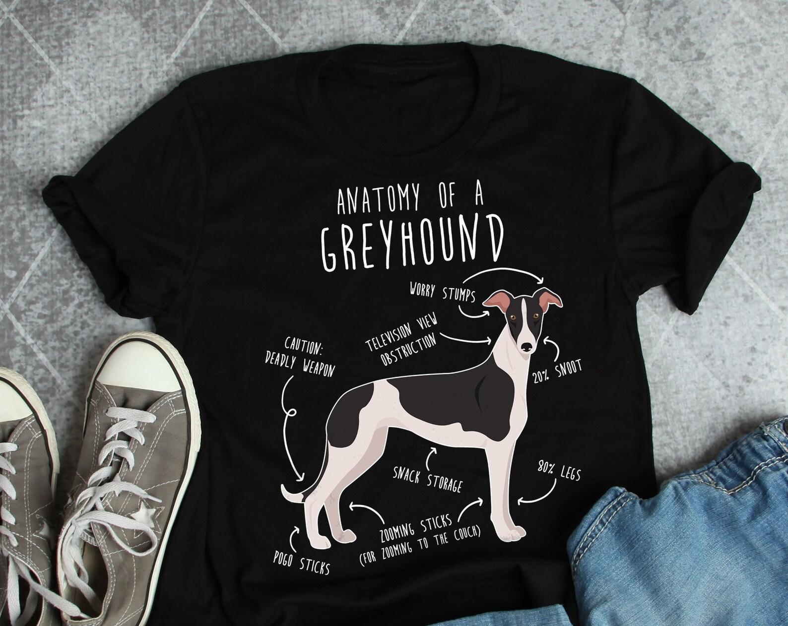 Greyhound Shirt, , , Funny Black and White Greyhound Lover Gift, Cute Dog T-shirt, Pet Tee, Dog Mom, Dog Dad, Animal Anatomy 160