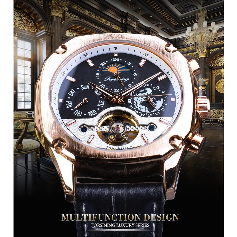 Forsining Men's Fashion Leisure Hollow Multi-function Waterproof Automatic Mechanical Watch S1158-12-A