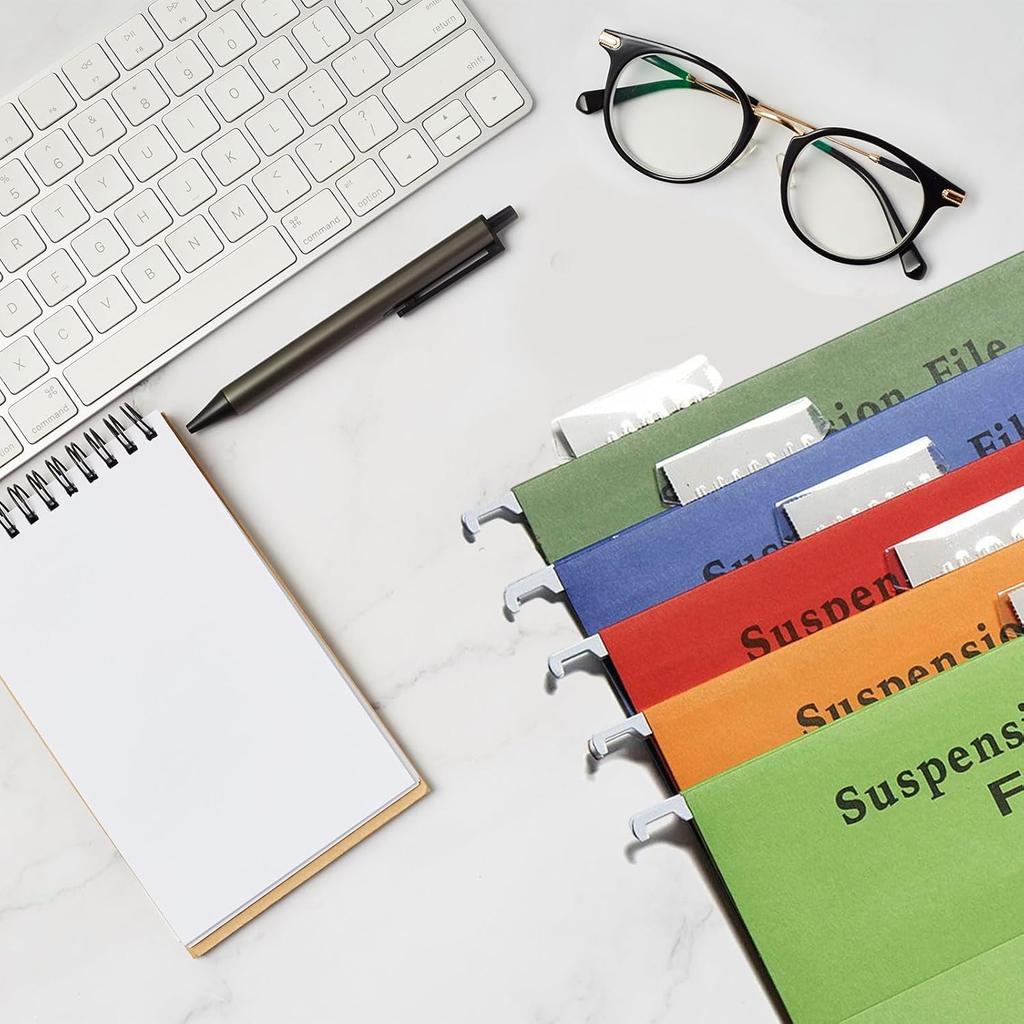 50 Set Hanging File Folder Tabs, Clear Plastic Hanging File Folder Labels Tabs with Paper erts Transparent Labels for Quick Identification