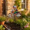 Spinning Clown Motorcycle Wind Spinner, Rotating Wheels Metal Kinetic Yard Art with Stake, Weatherproof Windmill Sculpture for Outdoor Lawn Patio
