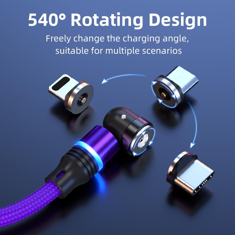 ENKAY HAT PRINCE 1m Magnetic Charger Cable 2.4A USB to iP/Type-C/Micro USB Nylon-Braided Cord with LED Light