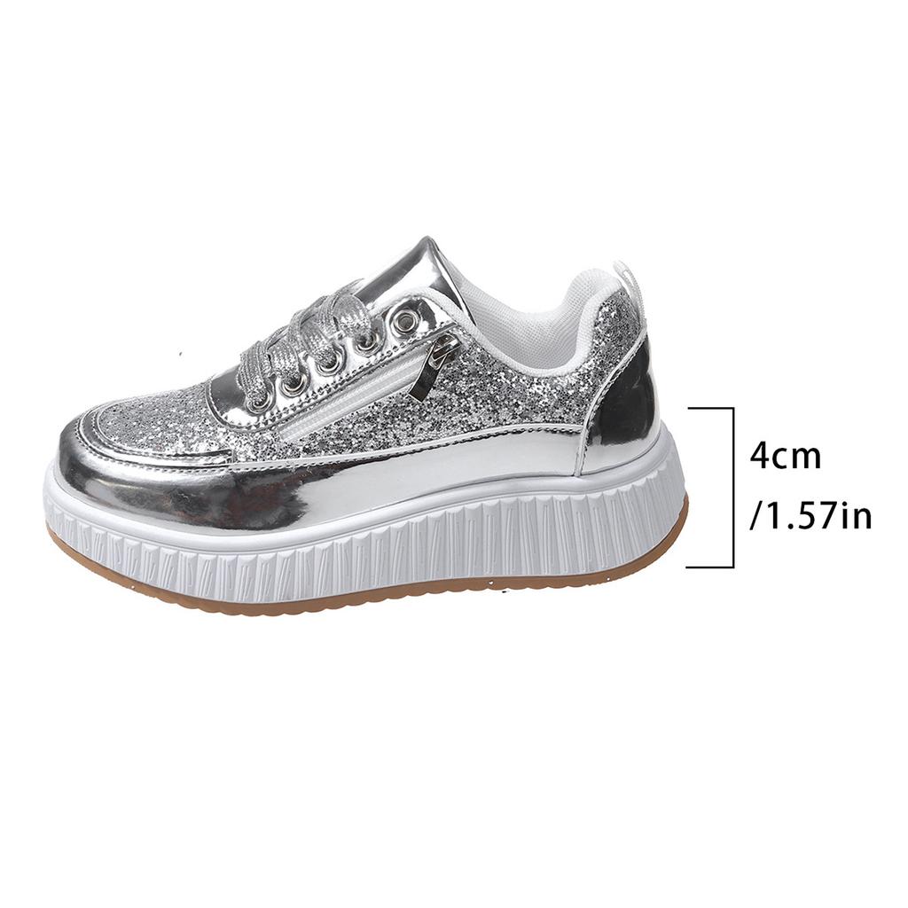 Thick Sole Glitter Trendy Casual Shoes Low Cut Flat Lace-UP Walking Shoes Women Anti Slip Comfort Sneakers Platform Zapatillas