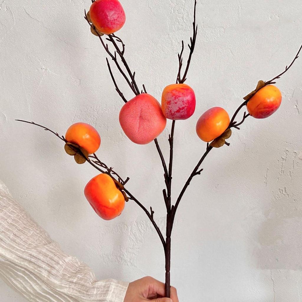 Chinese-Style Persimmon and Pomegranate Flower Arrangement for Living Room or Dining Table
