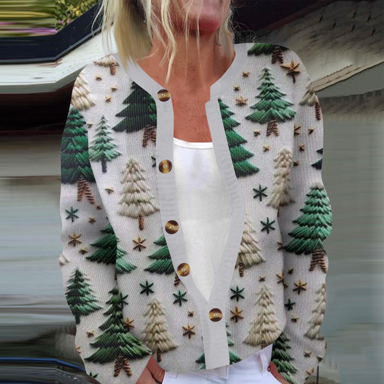 

Женская мода с длинным рукавом, рождественский принт «Снеговик-снежинка», куртка, кардиган L бежевый