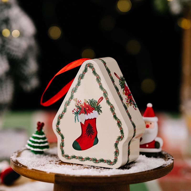 Christmas Tinplate Box Christmas Tree Hanging Decoration Candy Jar Gift Box Xmas Gift Packaging Box Can New Year Party Supplies