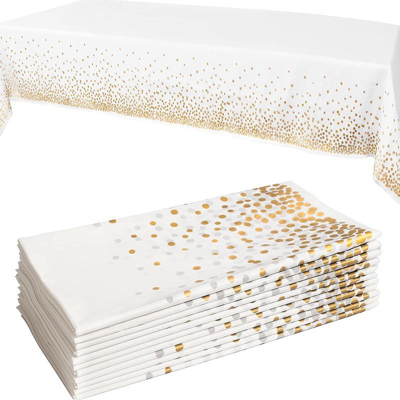 5PCS 137x274cm Plastic Disposable Tablecloth Rectangle Party Table Cover Gold Dot Table Cloth for Wedding Birthday Party Decor