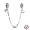Star Moon Slide Safety Chains Charms 925 Sterling copper Heart Evil eyes Silicone Spacer Beads Fit Original Bracelet DIY Zircon