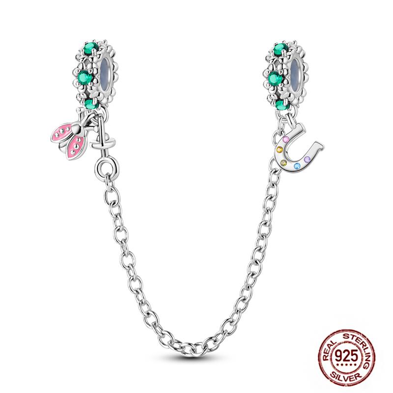 Star Moon Slide Safety Chains Charms 925 Sterling copper Heart Evil eyes Silicone Spacer Beads Fit Original Bracelet DIY Zircon