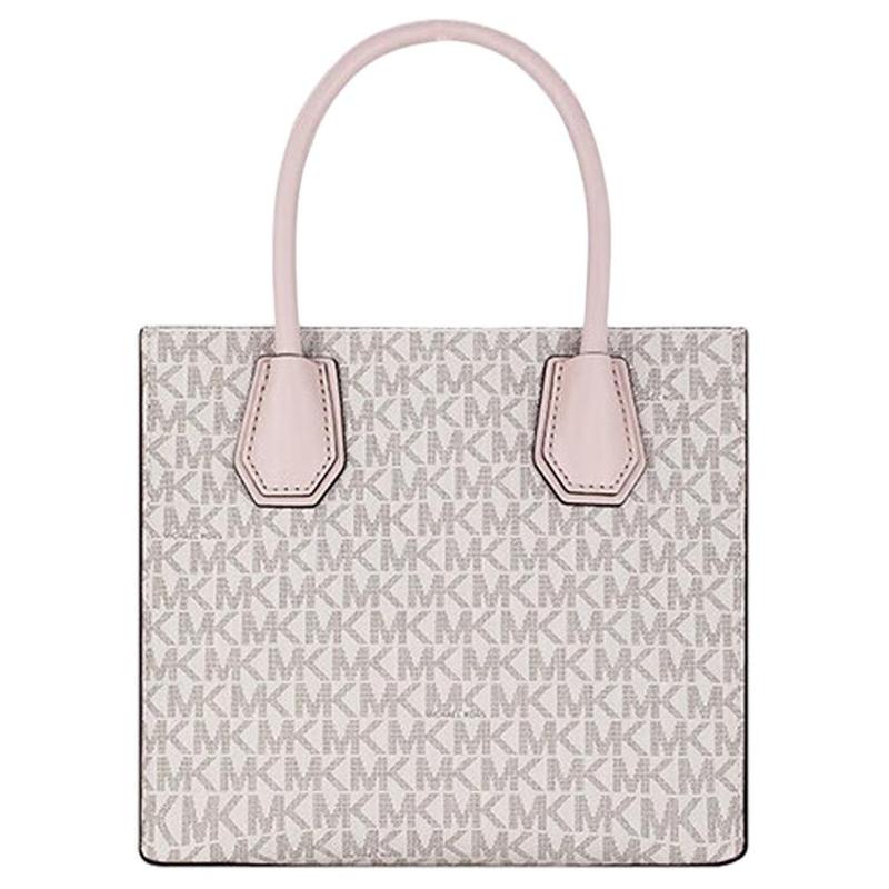 Michael Kors Mercer Presbyopic Letter Print PVC with Leather Accordion Bag Crossbody Shoulder Handbag Medium Size Women's Elephant Grass Color