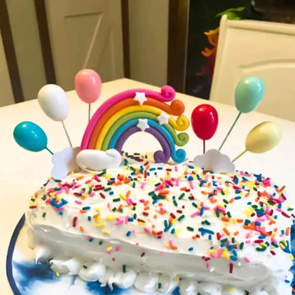 Happy Birthday Banner Topper Handmade Cupcake Topper Including Colorful Rainbow Clouds Balloon Stars Picks Party Decoration