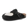 Fashion Fashion Black Print Hairy Mule Clogs Woman Brogue Heart Design Slide Sandals Ladies Brand Thick Footbed Slipper Plus Size 43