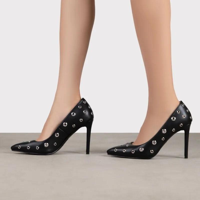 Fashion Fashion Pointed Rivet Hollowed Out Women's High Heeled Shoes Spring Autumn European American High Heel Single Shoe Size 36-43