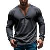 Mens Slim Fit Long Sleeve V Neck Buttoned Casual T Shirt