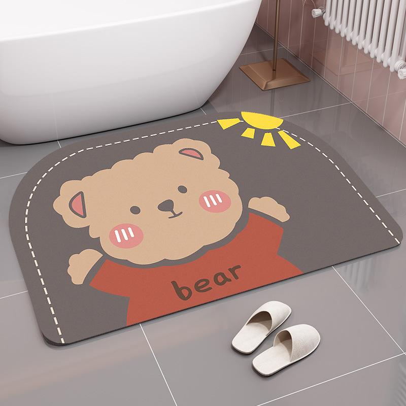 Cartoon Cute Bathroom Absorbent Floor Mat Toilet Entrance Foot Mat Quick-drying Bathroom Anti-slip Mat Diatom Mud Soft Pad
