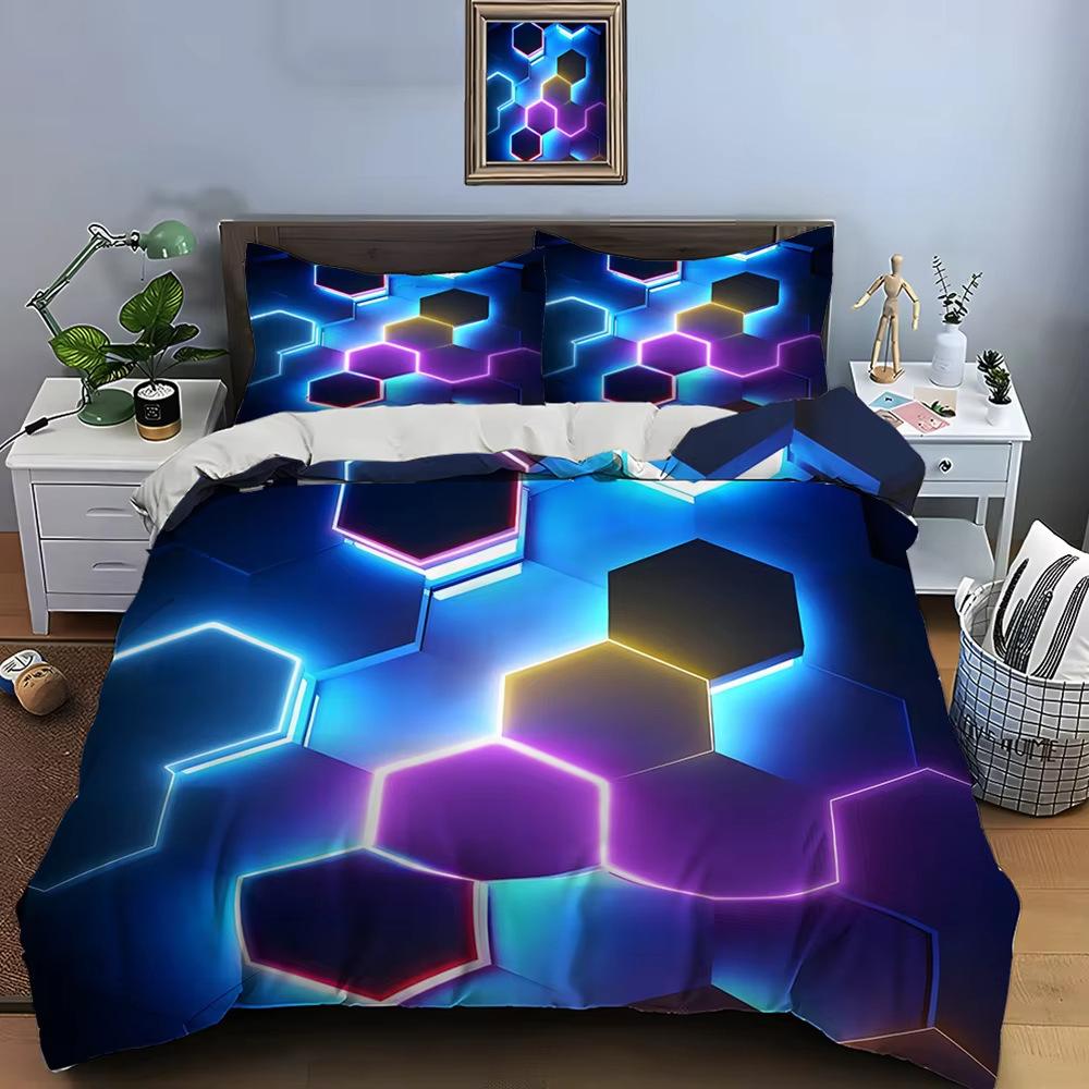Geometric Color Block Down Comforter Set Bedding Set 3-piece Duvet Cover Set