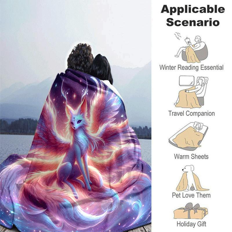 1 szt. Lekki koc flanelowy z nadrukiem lisa, Komfortowy i ciepły koc, na kemping, łóżko sofa i kanapę, do biura, Prezent