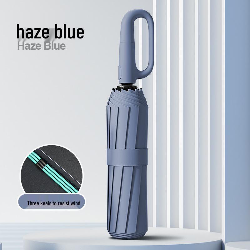72-Rib Automatic Ring Buckle Umbrella: Portable, Reinforced, Dual-Use for Sun & Rain, Folding Hook Design for Men & Women