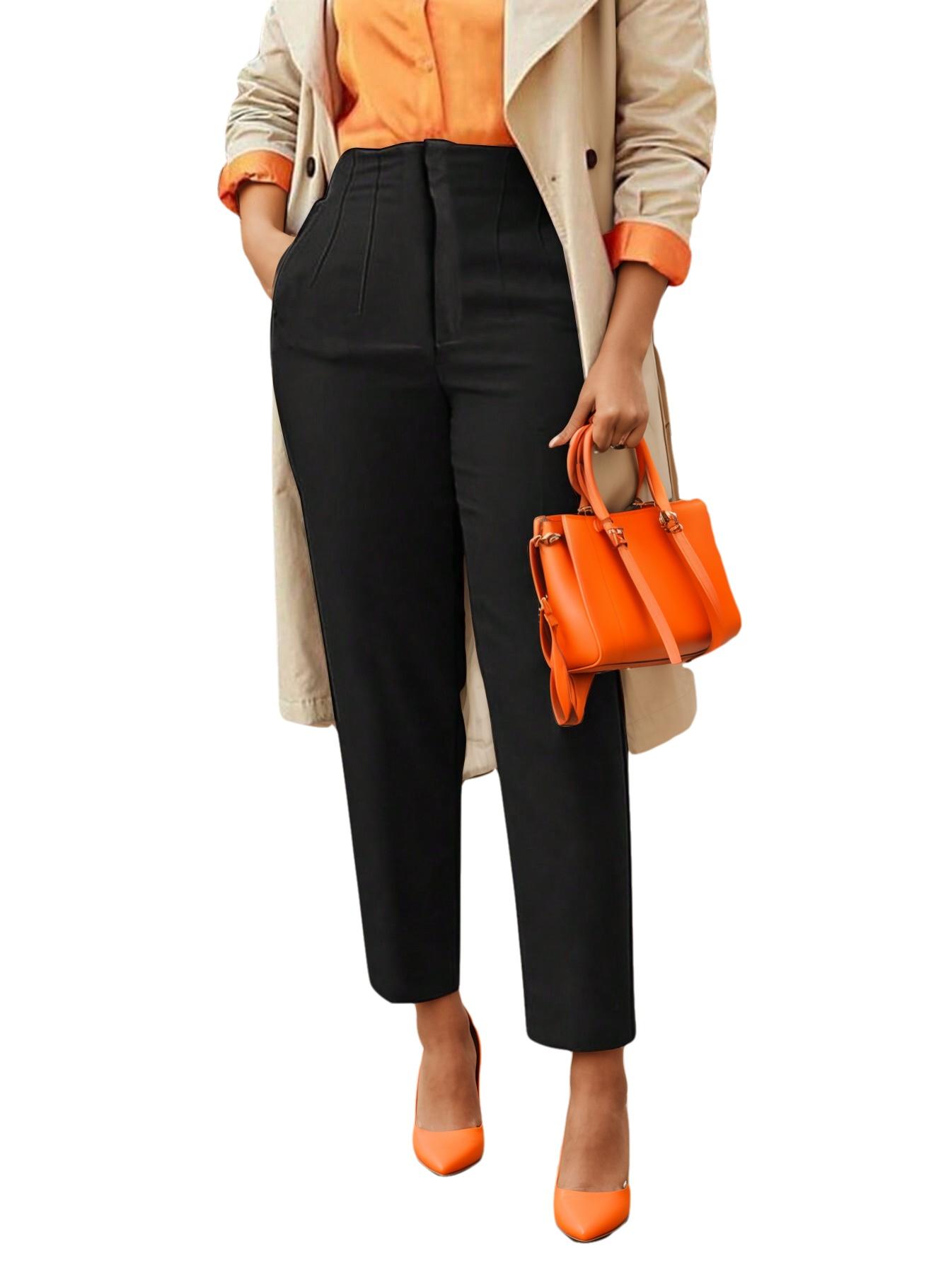 

Rose Beauty A Женское однотонное платье с высокой талией, декоративным швом, косым карманом, повседневное прямое платье, костюмы, брюки, свободные брюки XL чёрный