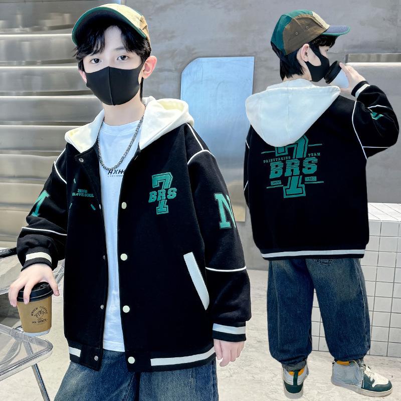 

Стильная бейсбольная куртка для мальчиков, весенне-осенняя детская красивая куртка с капюшоном 170cm чёрный