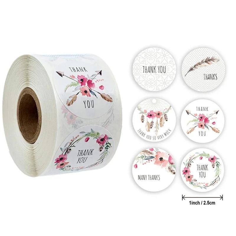 500 pezzi/rotolo 1 pollice Adesivi Grazie Adesivi Sigillo per Dolci Torte Biscotti Cartoni Animati Adesivi Ricompensa Bambini Fiori Matrimonio
