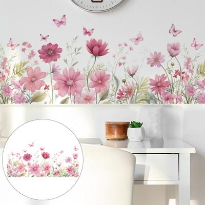 Wall Sticker Romantic Butterfly Flower Pattern Self-adhesive Great Stickiness Anti-slip Moisture-proof Bedroom Living Room Wall Decoration Decal