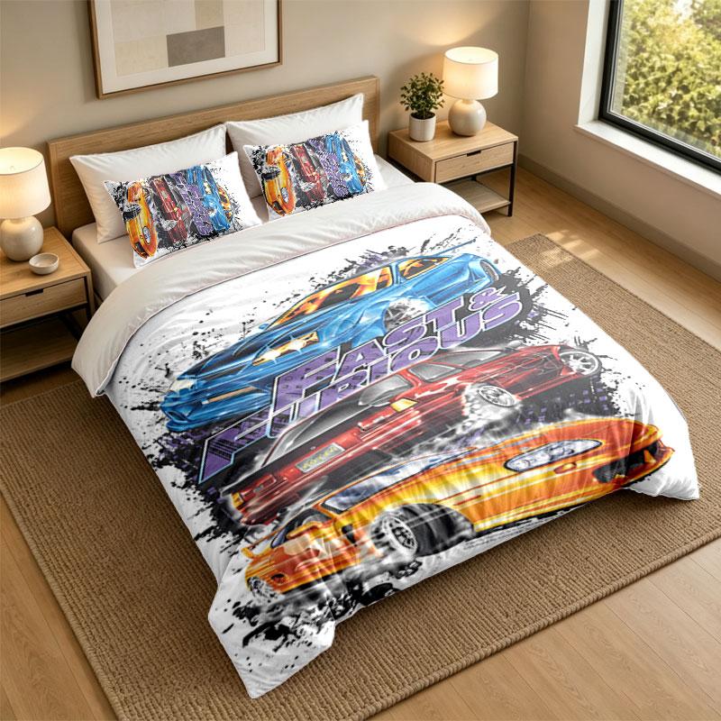 3Pcs Bedding SetFast And Furious Soft Bed Sheet and Two Pillowcases Home Bedroom Decor