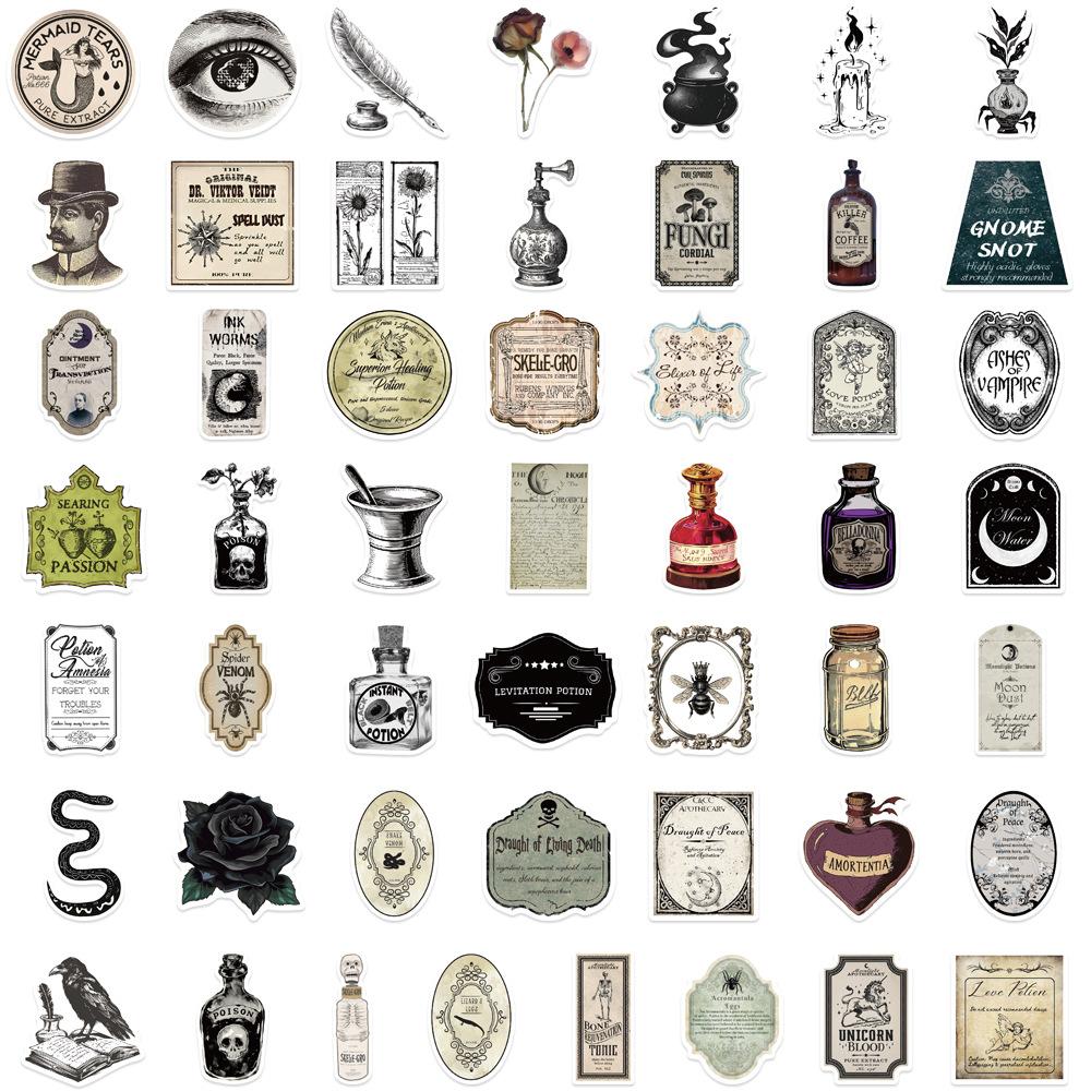 50 Pieces of 4-style Gothic Pharmacist Potion Decal Stickers for Skateboards, Notebooks and Suitcases