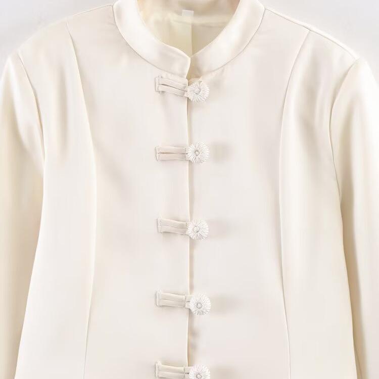 European and American Style, New Women's Clothing, Fashionable, Casual Stand-up Collar Buckle Satin Jacket Waist Jacket