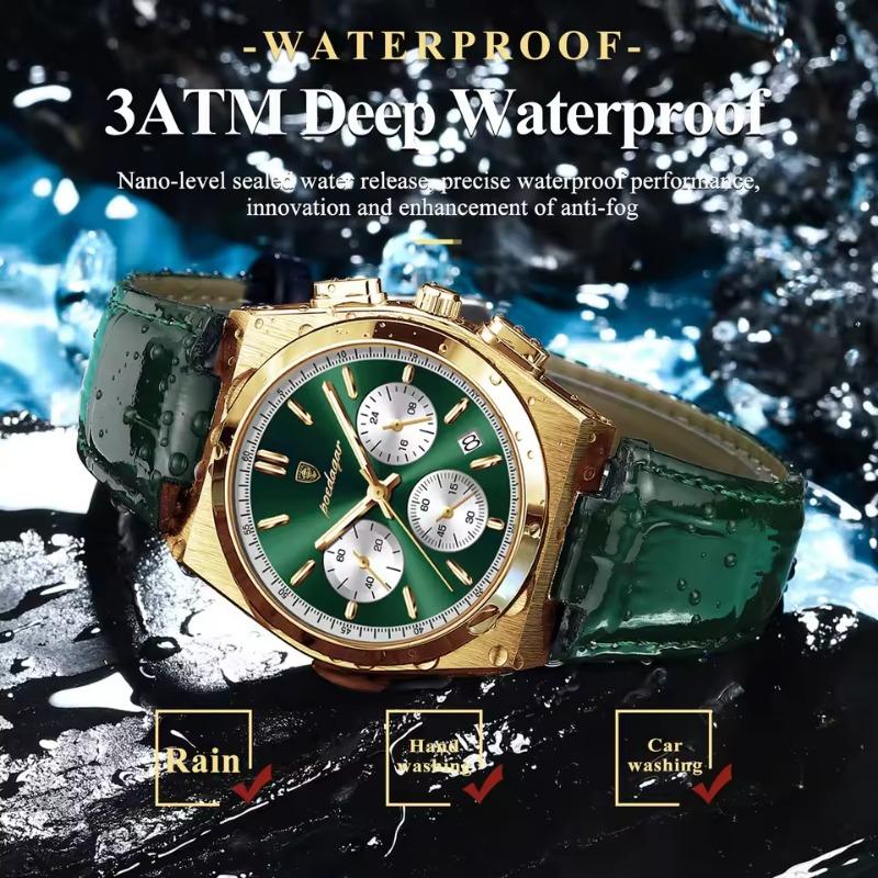 POEDAGAR Orologio da uomo di lusso alla moda Impermeabile Luminoso Cronografo Data Quarzo da polso Moda Sportivo Pelle Orologi