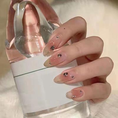 24 Stück Tragbarer langer rosa Stern kleiner Diamant Nagelaufkleber Ballettnagel tragbares Nagelstück Nagelstück abnehmbar