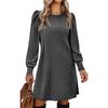 Herbst/Winter Kollektion Einfarbiges Rundhals-Langkleid für Damen