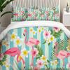 Modern Flamingo Pineapple Print Bedding Set Queen Tropical Plants Leaves Flowers Duvet Cover Hawaiian Islands Floral Pillowcases