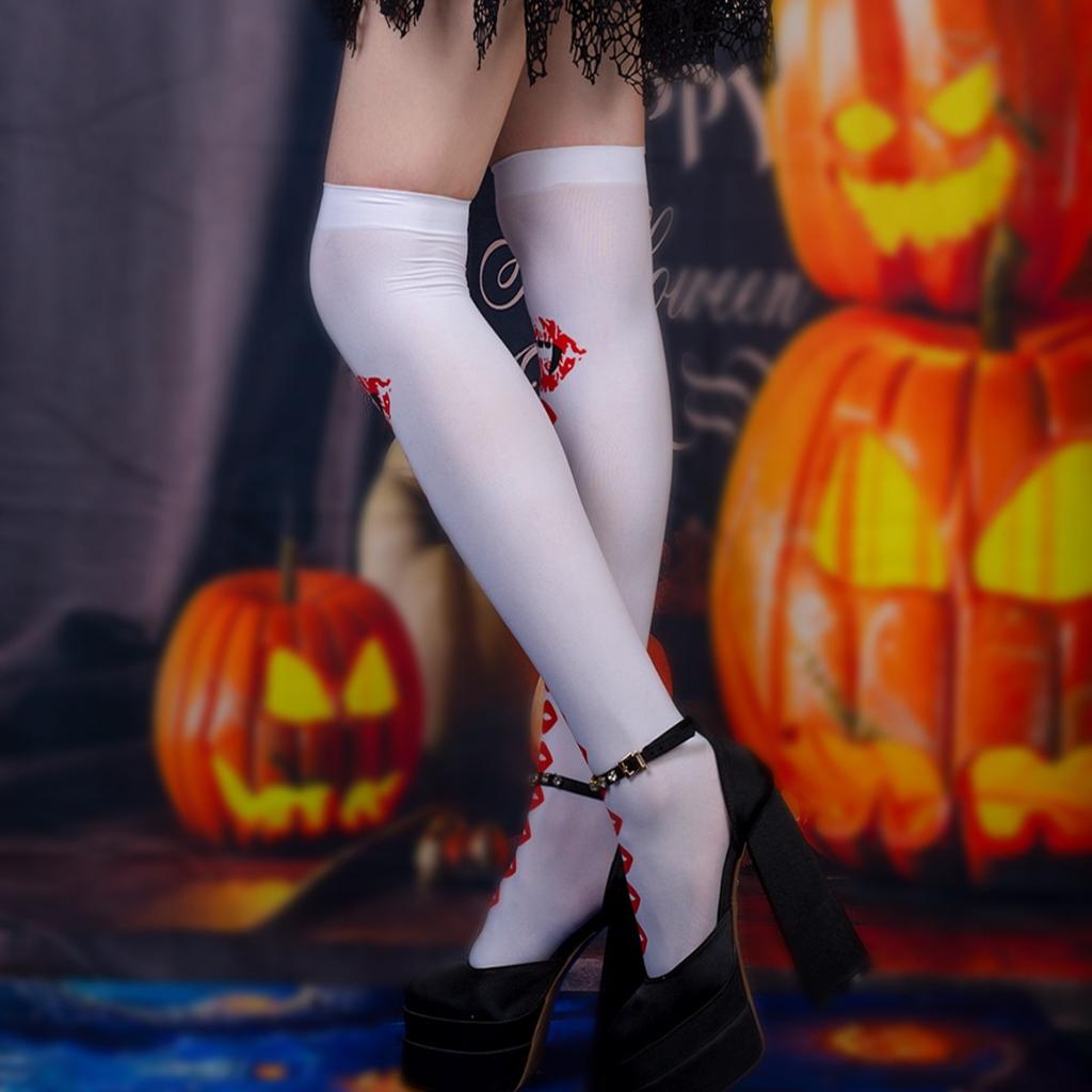 Stockings Over Knee Female Summer Black Stockings Lips Socks Medium Tube Ghost Party Halloween Dark Stockings
