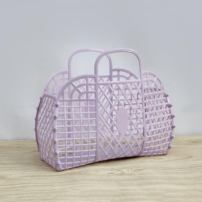 Plastic Portable Bath Basket Hollow Jelly Beach Holiday Portable Handbags Reusable And Easy To Clean Bath Basket Laundry Basket