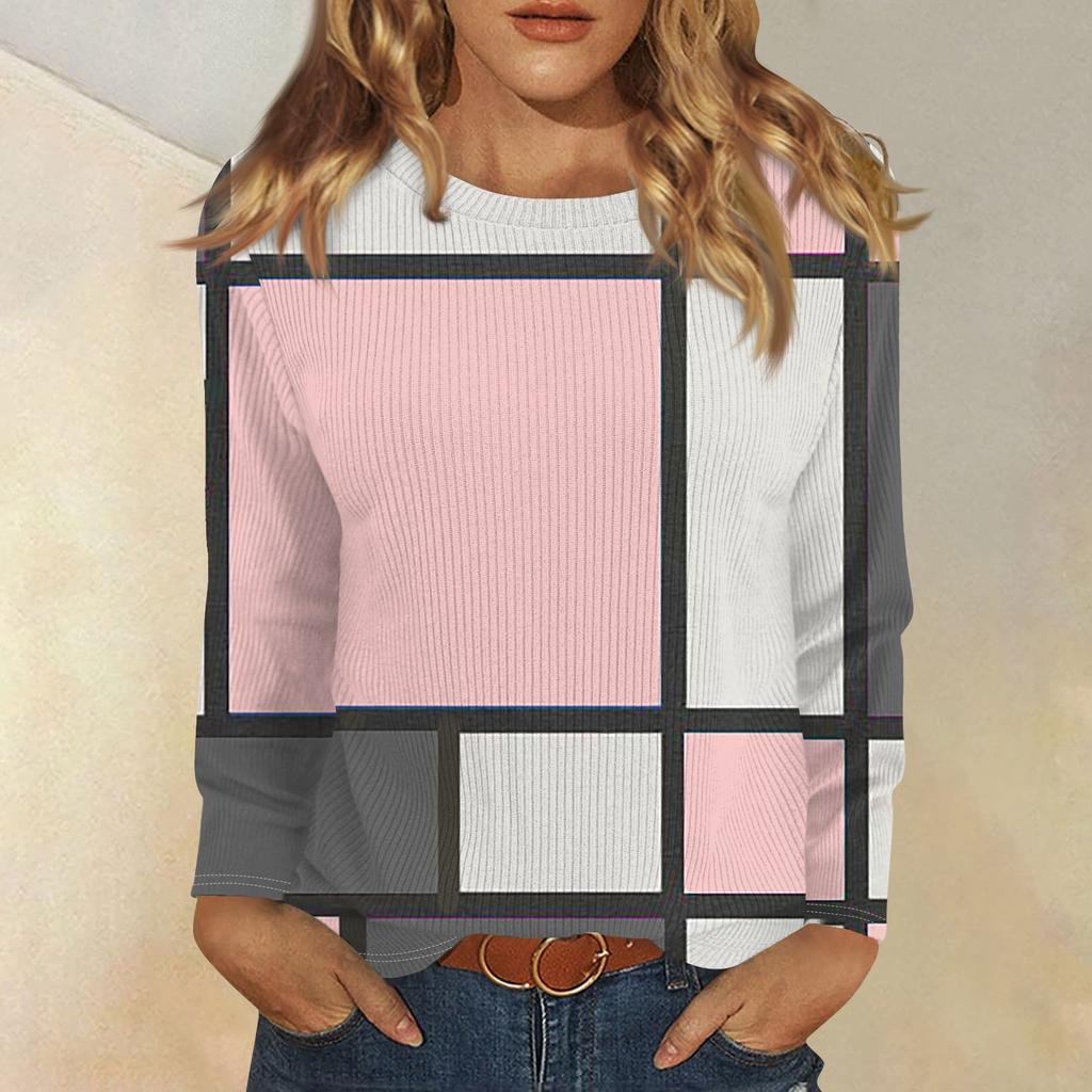 Topper med lange ermer for kvinner T-skjorte Casual trykktopper T-skjorte Rund hals Pullover Bluse
