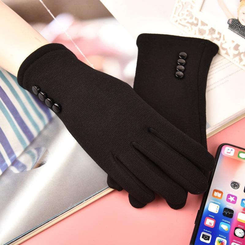 Non-pouring fleece womens four-buckle womens touch screen gloves autumn and winter fleece thermal gloves student cycling fashion touch screen gloves