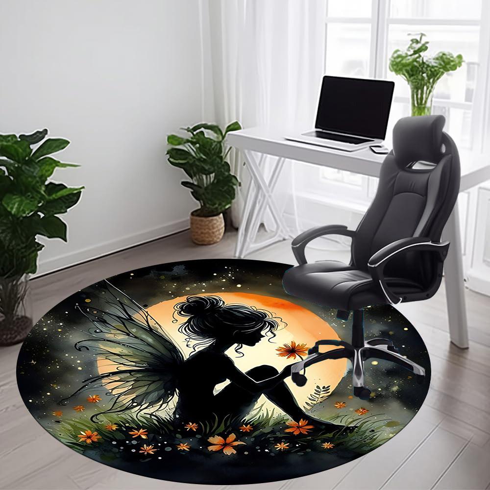 1pc Fairy Bloom Office Round Area Rug,  Mat Suitable ForOffice, Under Office Chairs Bedroom Living Room Home Decor, Room Deco