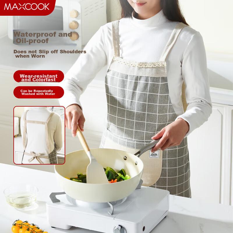 MAXCOOK Apron, Thick Fabric Kitchen Apron, Stain-Proof, Oil-Proof, Waterproof Home Apron, Gray MCPJ8434