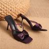 Fashion Elegant Bow Crystal Narrow Band Design Slippers Women Leopard Print Square Toe Brand Slide Sandals Fashion Banquet Dress Shoes
