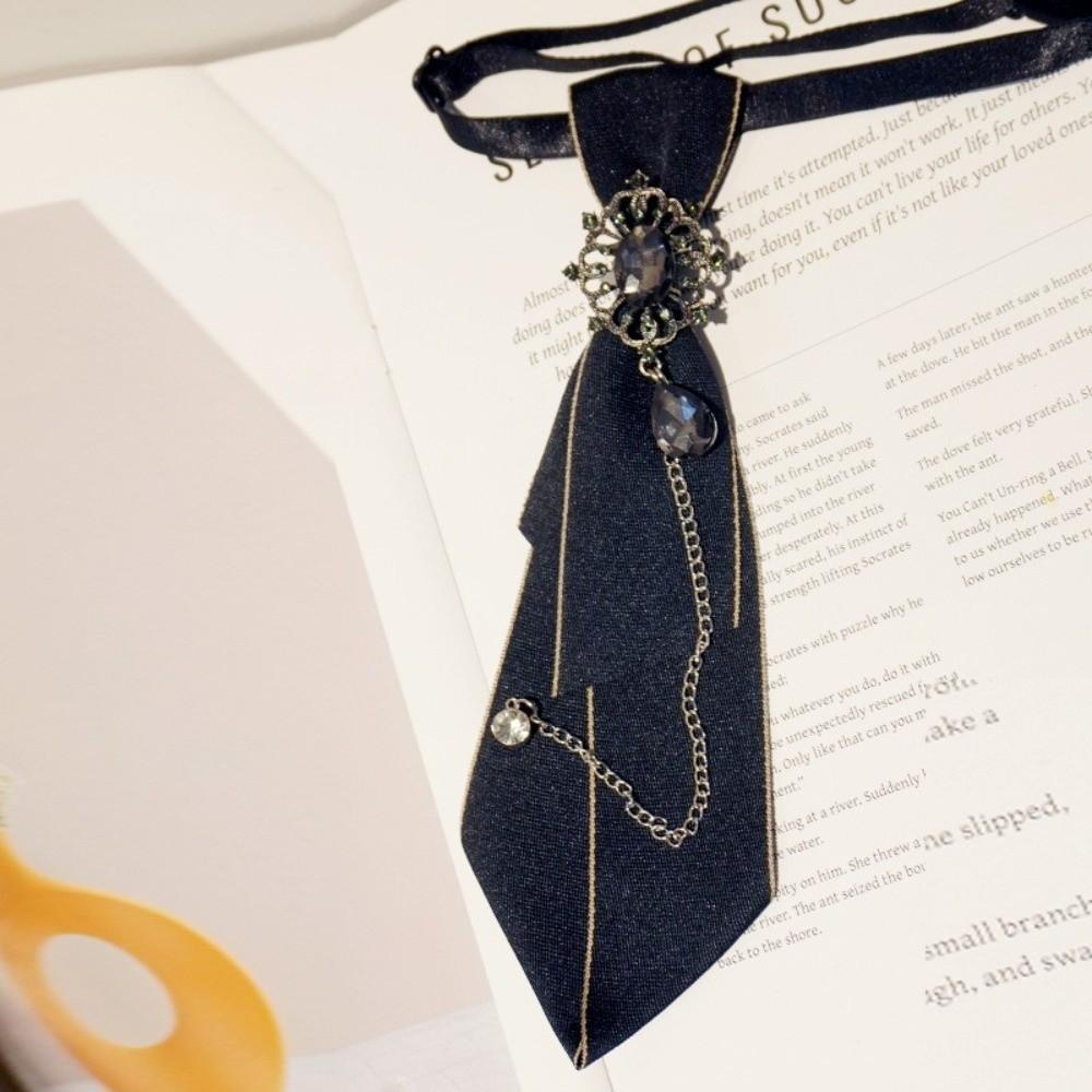 New Adjustable Bow Tie Metal Chain Rhinestone Chain Necktie Vintage Womens Tie Party