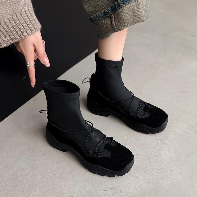 Fashion Niche Retro Platform Round Toe Women's Fashion Sports Booties Sock Boots