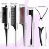 9PCS Hair Styling Comb Set Teasing Hair Brush Triple Teasing Combs Rat Tail Combs Edge Brush Hair Clips Barber Hairdressing Tool