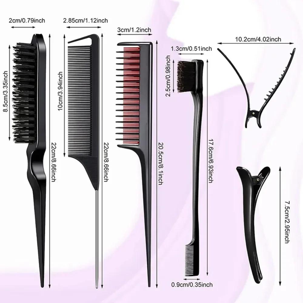 9PCS Hair Styling Comb Set Teasing Hair Brush Triple Teasing Combs Rat Tail Combs Edge Brush Hair Clips Barber Hairdressing Tool