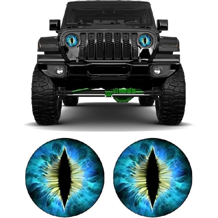2PCS Beast Eyes Headlight Decals for Jeep, 3D Cool Beast Eyes Light Decoration Stickers, Waterproof Car Body Window Bumper Round Decal Compatible